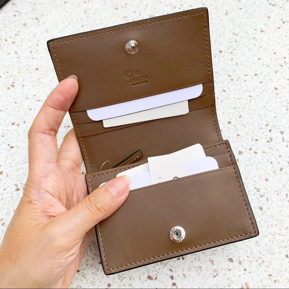 NWT Authentic Gucci Leather Flap Cover Mini Wallet​ Mocha